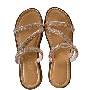 Mariella Sandals Size 8 Gold Rose Rhinestone Strappy Slip On Flat Sandals